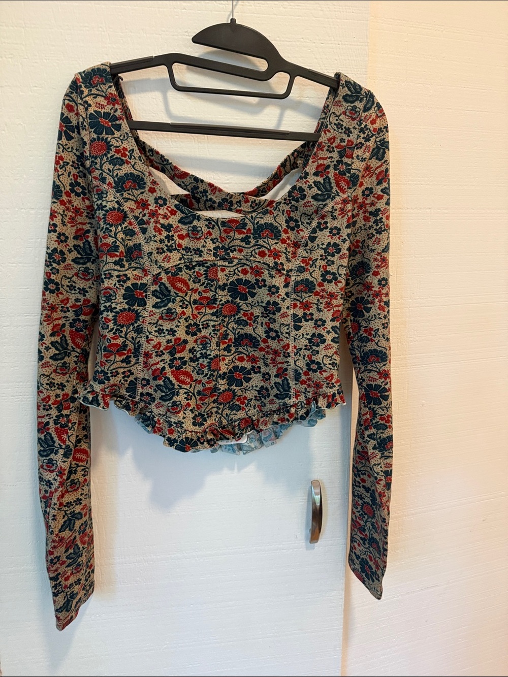 Free People Cropped Floral Long-Sleeve Top - Red, Green, Cream